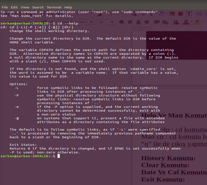 Linux help ve man komutu